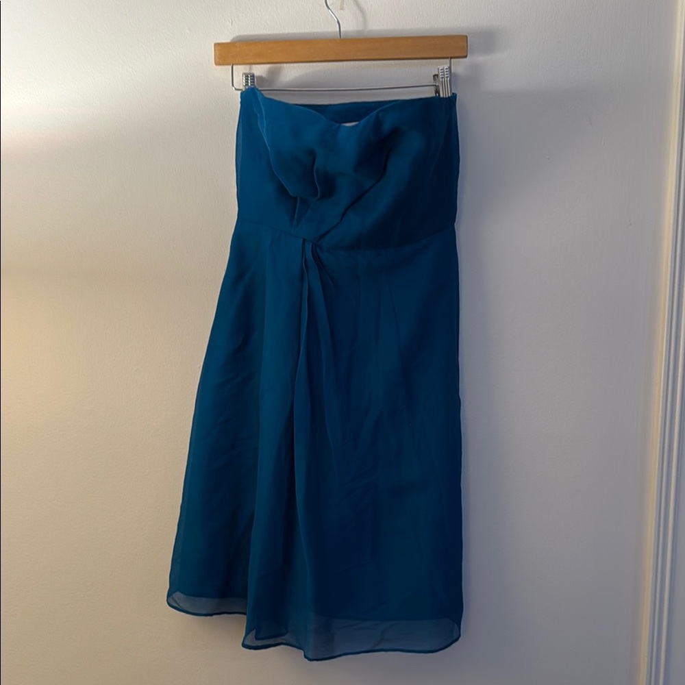 J.Crew‎ Strapless Silk Pleated Cocktail Dress Teal Blue Size 4